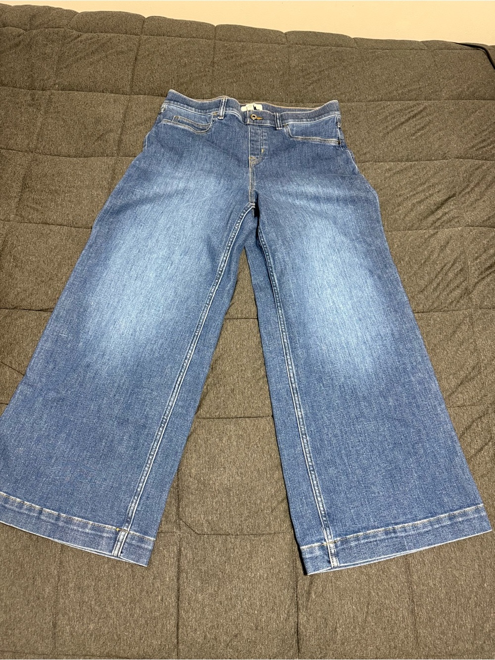 SPANX High Rise Wide Leg Crop Denim Jeans XL Light Wash